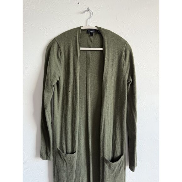 Theory 100% Soft Cashmere Long Cardigan in Olive Medium - Picture 9 of 12